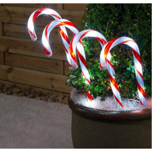 Solar Power Small Candy Cane - Set of 4 (Red&White)